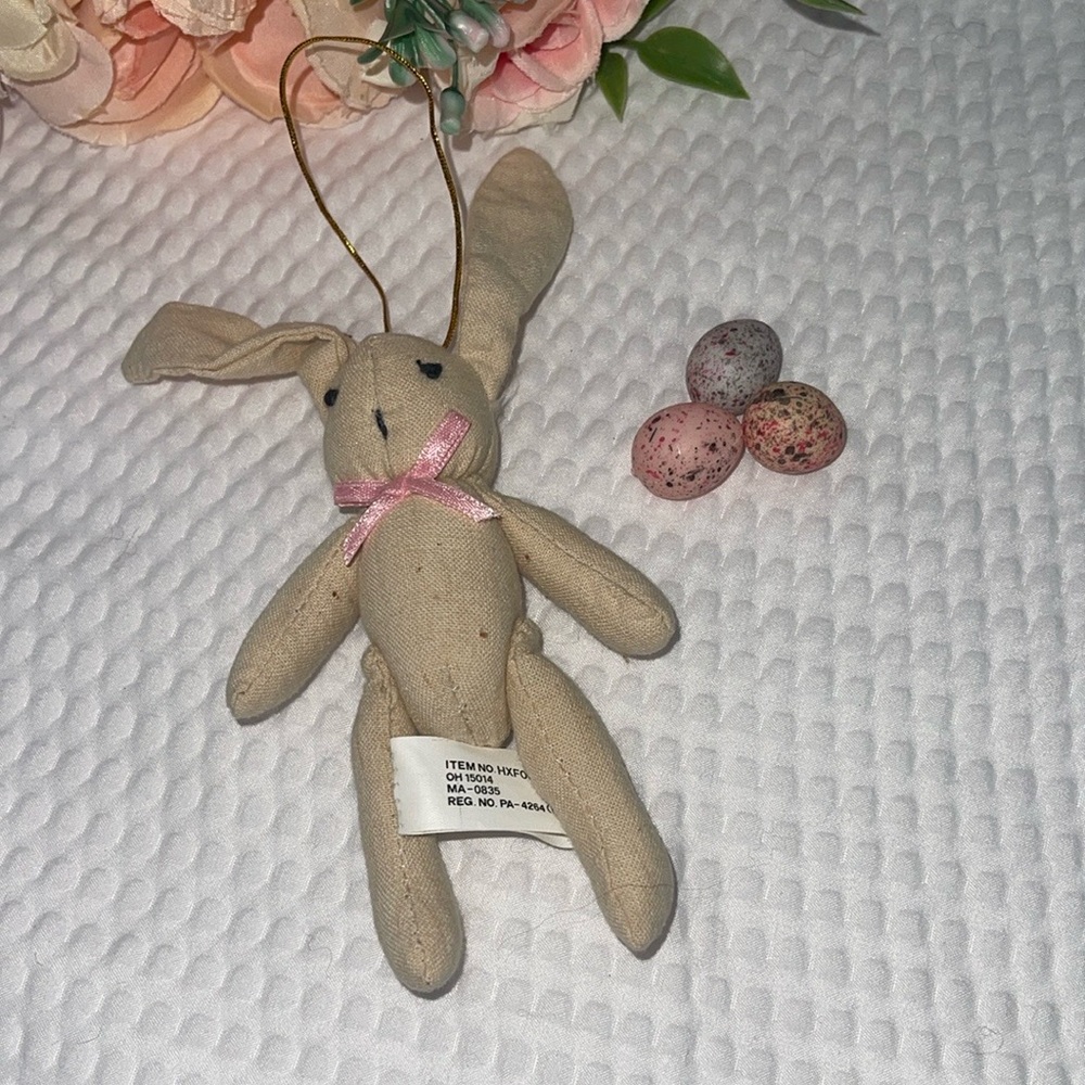Handmade Tan Bunny Plush with Pink Bow